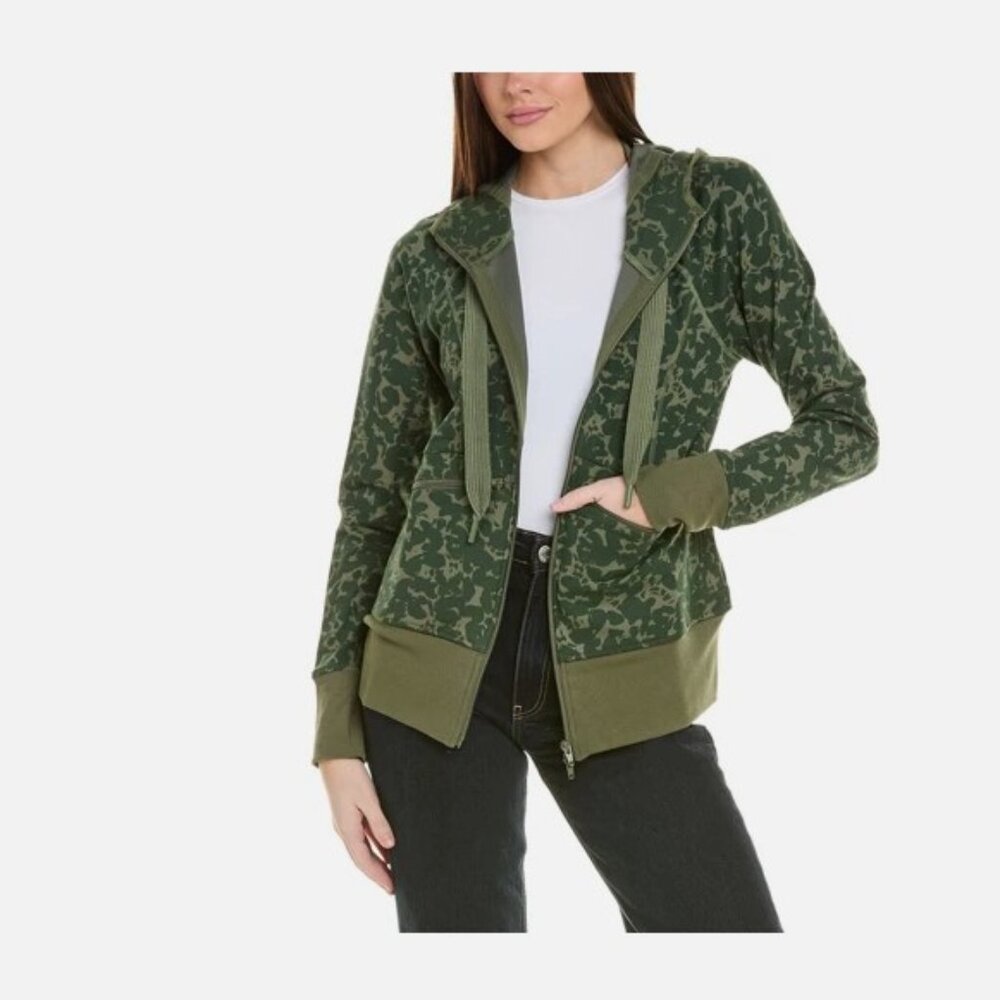 Cabi Marathon Camouflage Hoodie Jacket Green‎ Size M Style 6030 Full Zip Knit